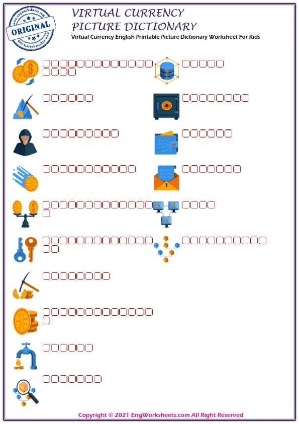 Virtual Currency English Printable Picture Dictionary Worksheet For Kids