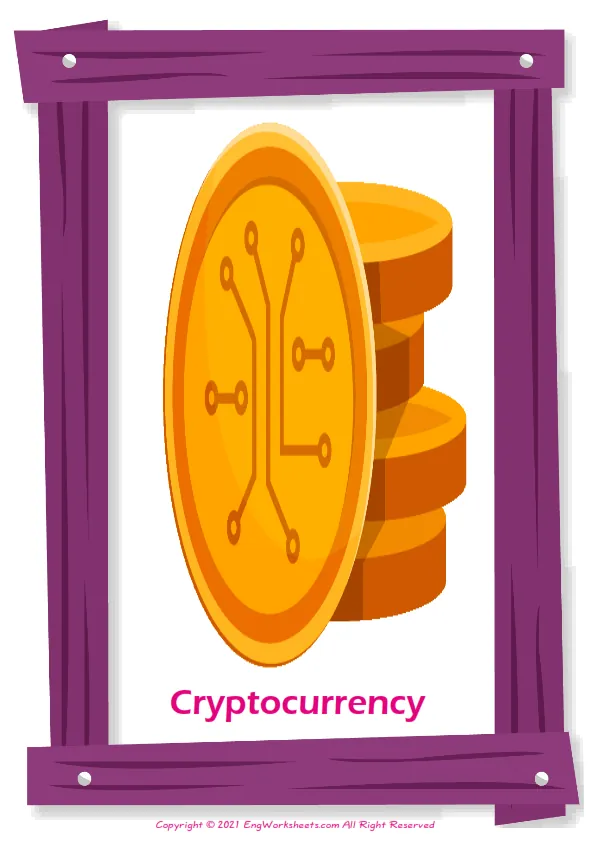 Virtual Currency English vocabulary worksheet with full-page words