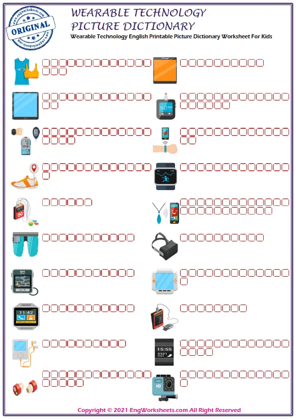 Wearable Technology English Printable Picture Dictionary Worksheet For Kids Worksheet Preview