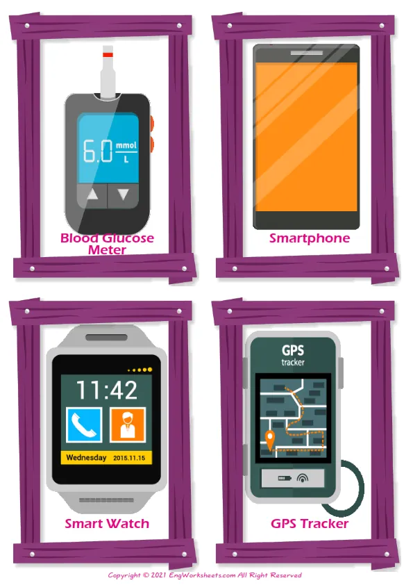 Wearable Technology vocabulary worksheet with words, four images per page Worksheet Preview