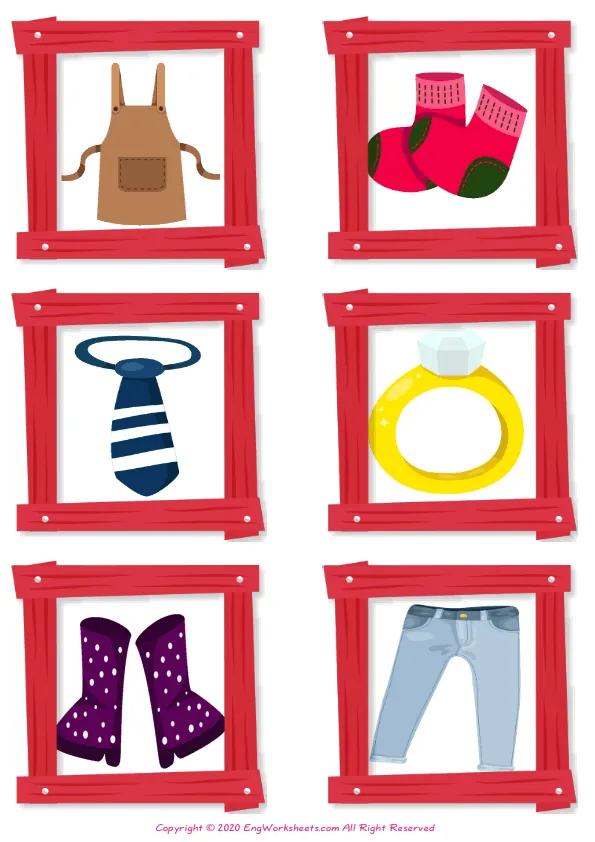Wordless Accessories vocabulary worksheet with six images per page