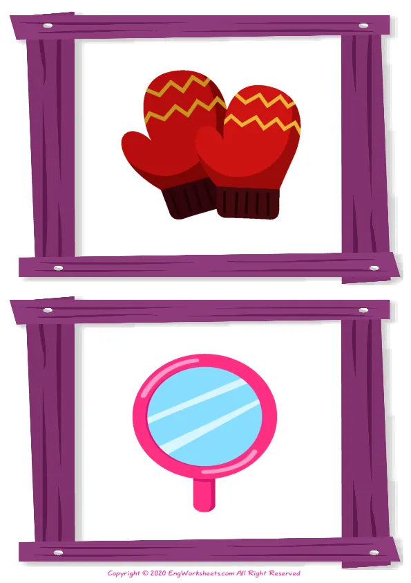 Wordless Accessories vocabulary worksheet with two images per page