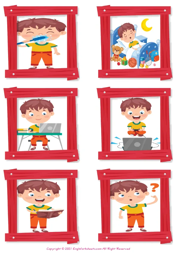 Wordless Action Verbs vocabulary worksheet with six images per page Worksheet Preview