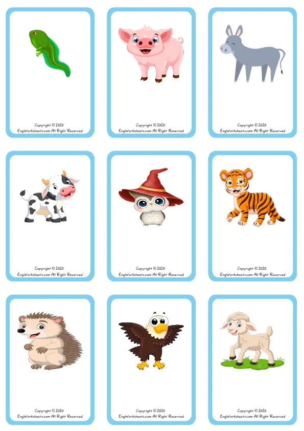 Wordless Baby Animals vocabulary worksheet with nine images per page