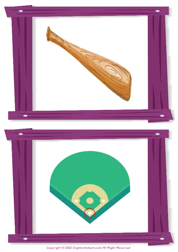 Wordless Baseball vocabulary worksheet with two images per page Worksheet Preview