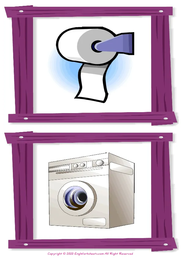 Wordless Bathroom vocabulary worksheet with two images per page Worksheet Preview