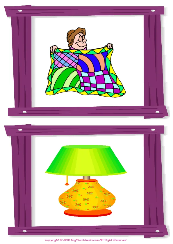 Wordless Bedroom vocabulary worksheet with two images per page Worksheet Preview