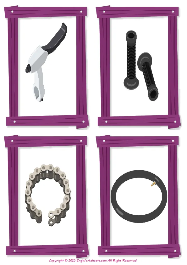 Wordless Bike vocabulary worksheet with four images per page Worksheet Preview