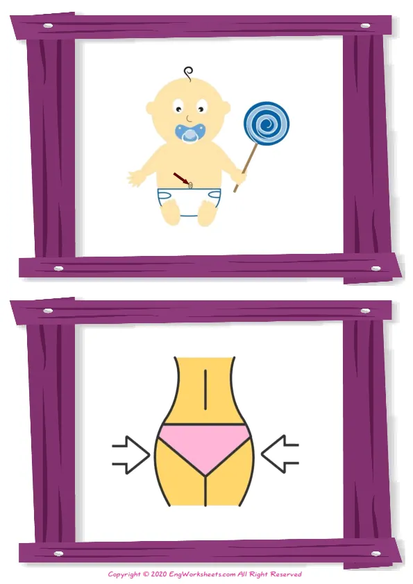 Wordless Body Parts vocabulary worksheet with two images per page Worksheet Preview