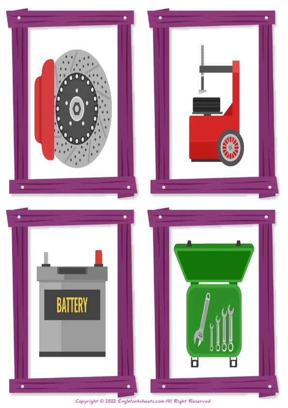 Car Service English vocabulary worksheet with full-page words