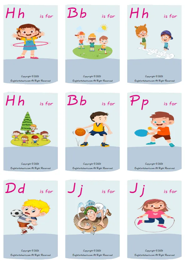Wordless Children Games vocabulary worksheet with nine images per page Worksheet Preview