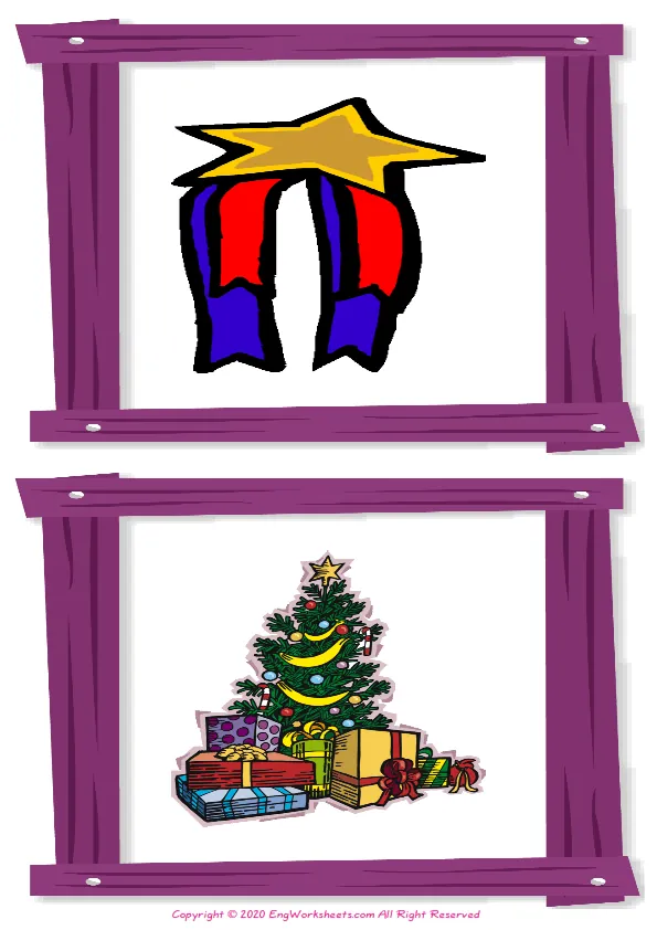 Wordless Christmas vocabulary worksheet with two images per page Worksheet Preview