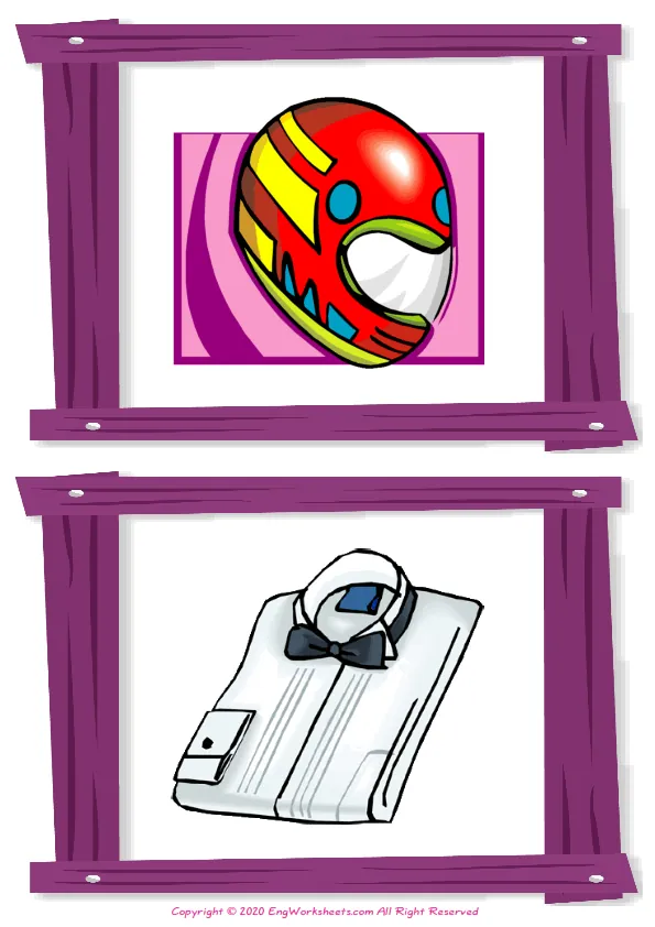 Wordless Clothes vocabulary worksheet with two images per page Worksheet Preview