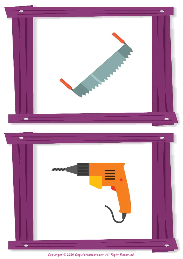 Wordless Construction Tools vocabulary worksheet with two images per page Worksheet Preview