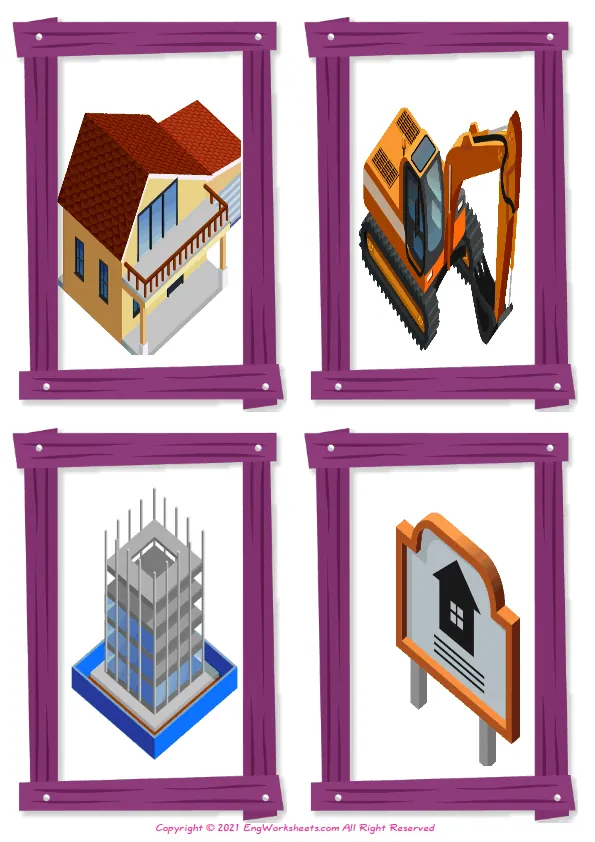 Wordless Construction vocabulary worksheet with four images per page Worksheet Preview