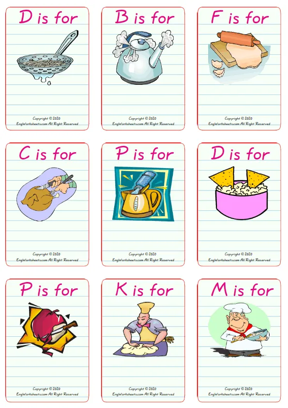 Wordless Cooking Verbs vocabulary worksheet with nine images per page