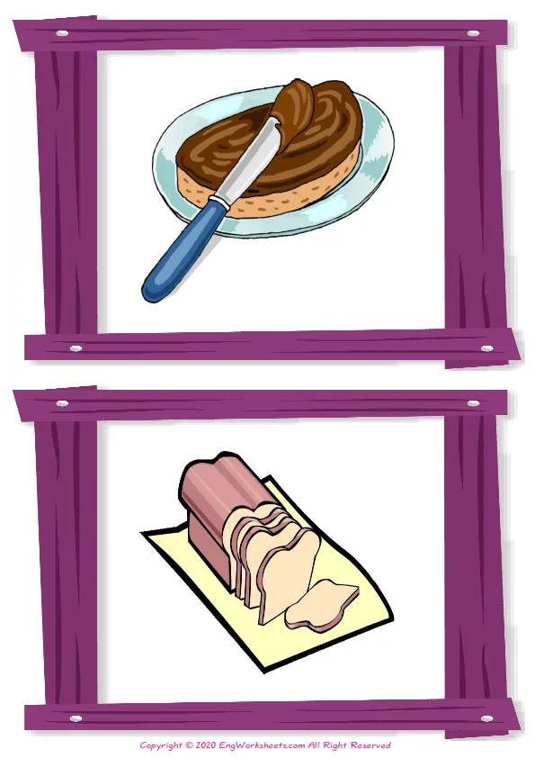 Wordless Cooking Verbs vocabulary worksheet with two images per page