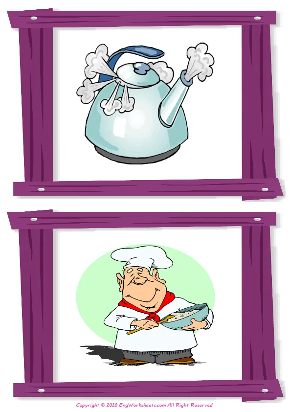 Wordless Cooking Verbs vocabulary worksheet with two images per page Worksheet Preview