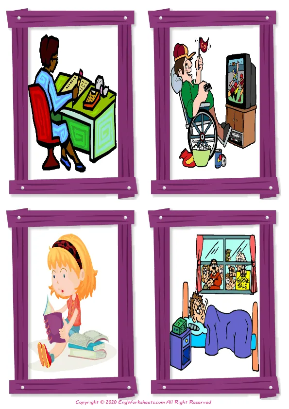 Wordless Daily Routine vocabulary worksheet with four images per page Worksheet Preview