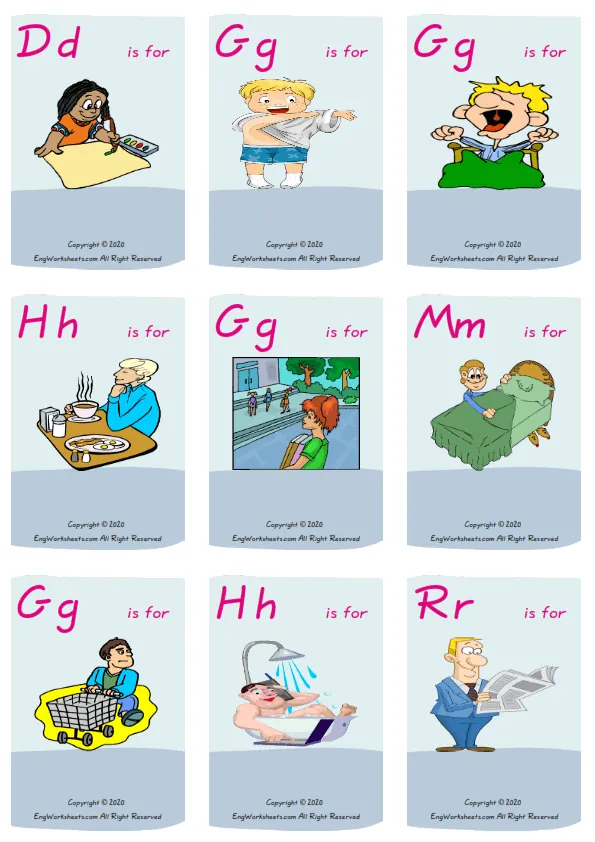 Wordless Daily Routine vocabulary worksheet with nine images per page Worksheet Preview