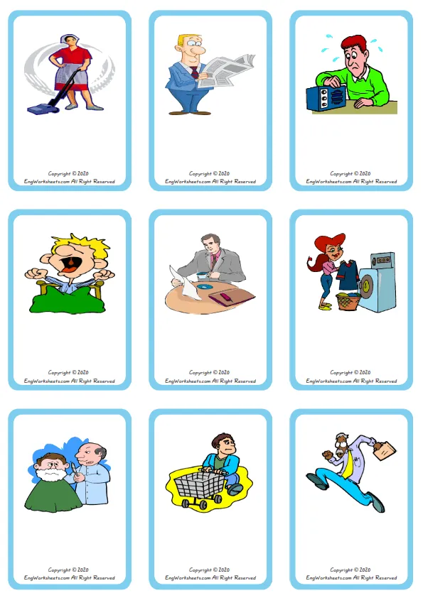 Wordless Daily Routine vocabulary worksheet with nine images per page Worksheet Preview