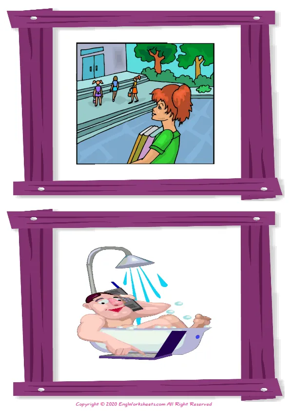 Wordless Daily Routine vocabulary worksheet with two images per page Worksheet Preview