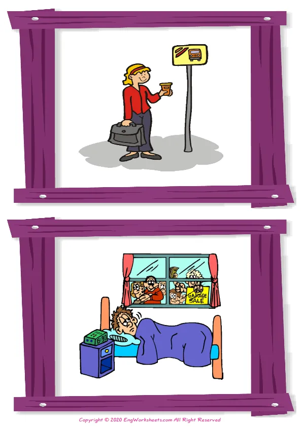 Wordless Daily Routine vocabulary worksheet with two images per page Worksheet Preview