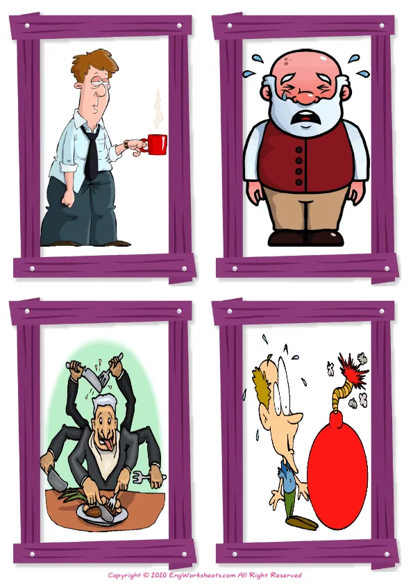 Wordless Describing People vocabulary worksheet with four images per page