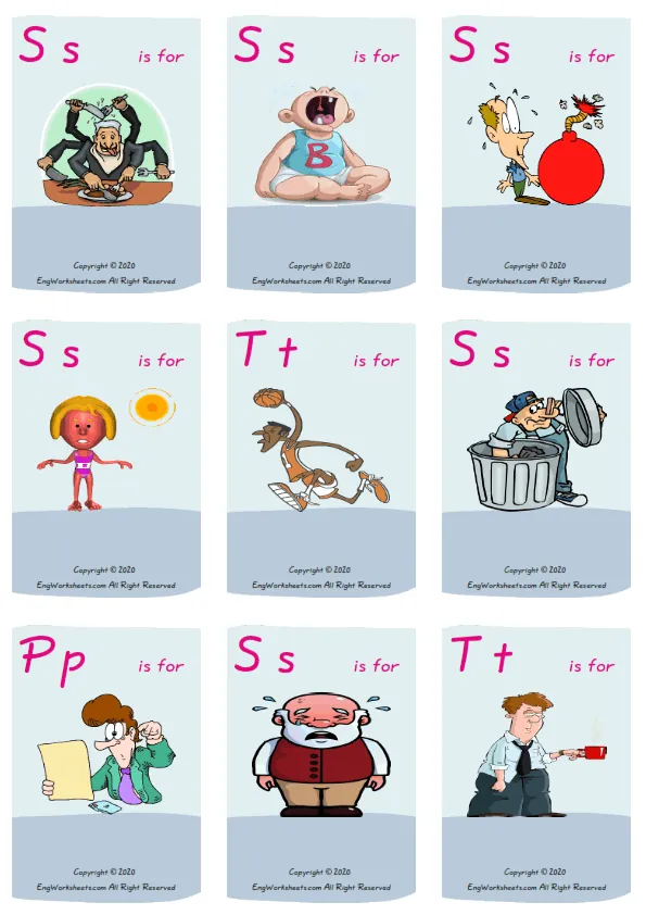 Wordless Describing People vocabulary worksheet with nine images per page