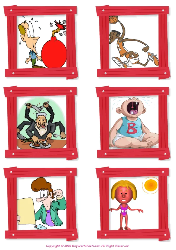 Wordless Describing People vocabulary worksheet with six images per page