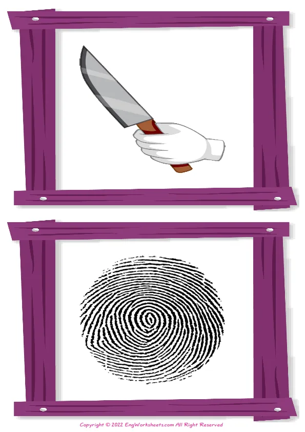 Wordless Detective Stories vocabulary worksheet with two images per page Worksheet Preview