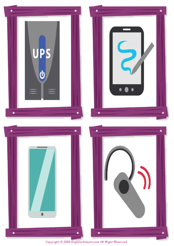 Wordless Devices vocabulary worksheet with four images per page