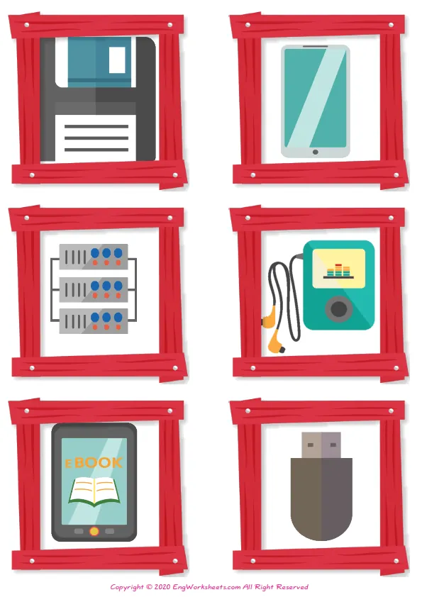 Wordless Devices vocabulary worksheet with six images per page