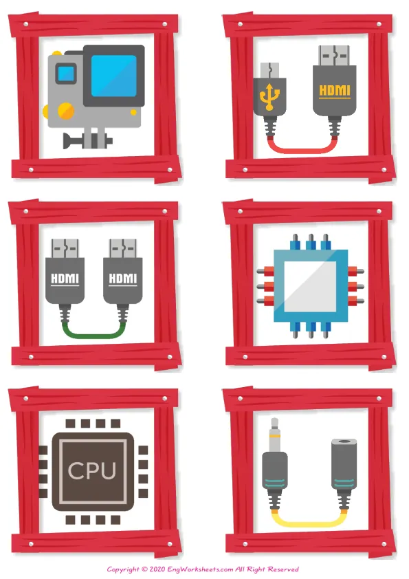 Wordless Devices vocabulary worksheet with six images per page Worksheet Preview