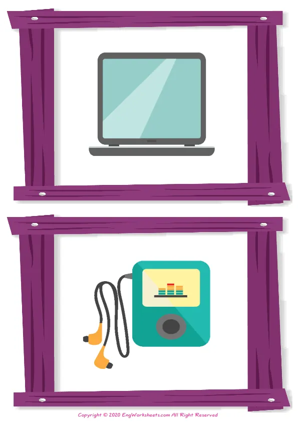 Wordless Devices vocabulary worksheet with two images per page