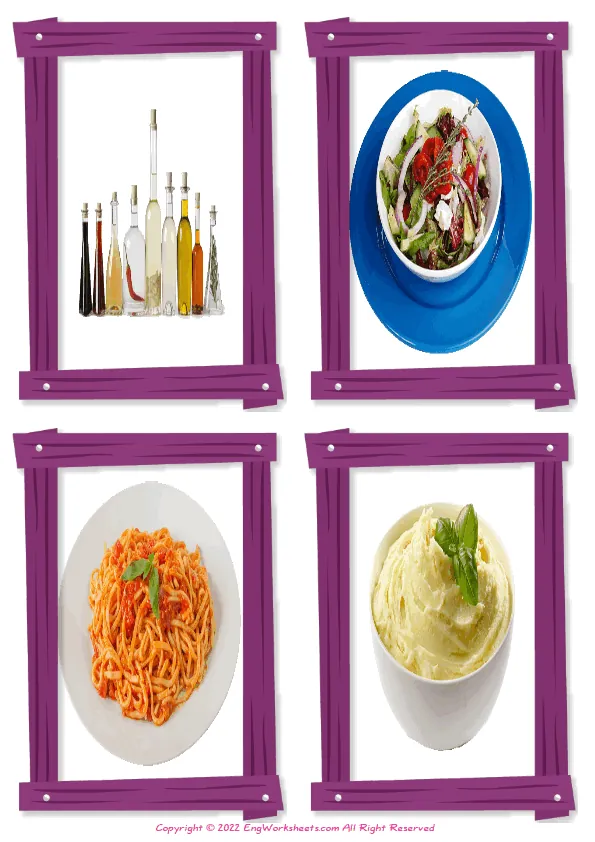 Wordless Dinner vocabulary worksheet with four images per page Worksheet Preview