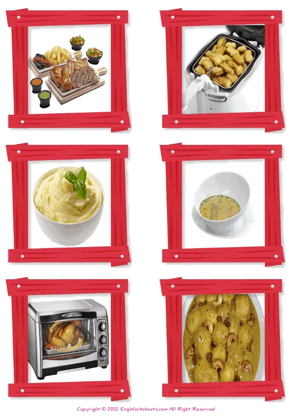 Wordless Dinner vocabulary worksheet with six images per page Worksheet Preview