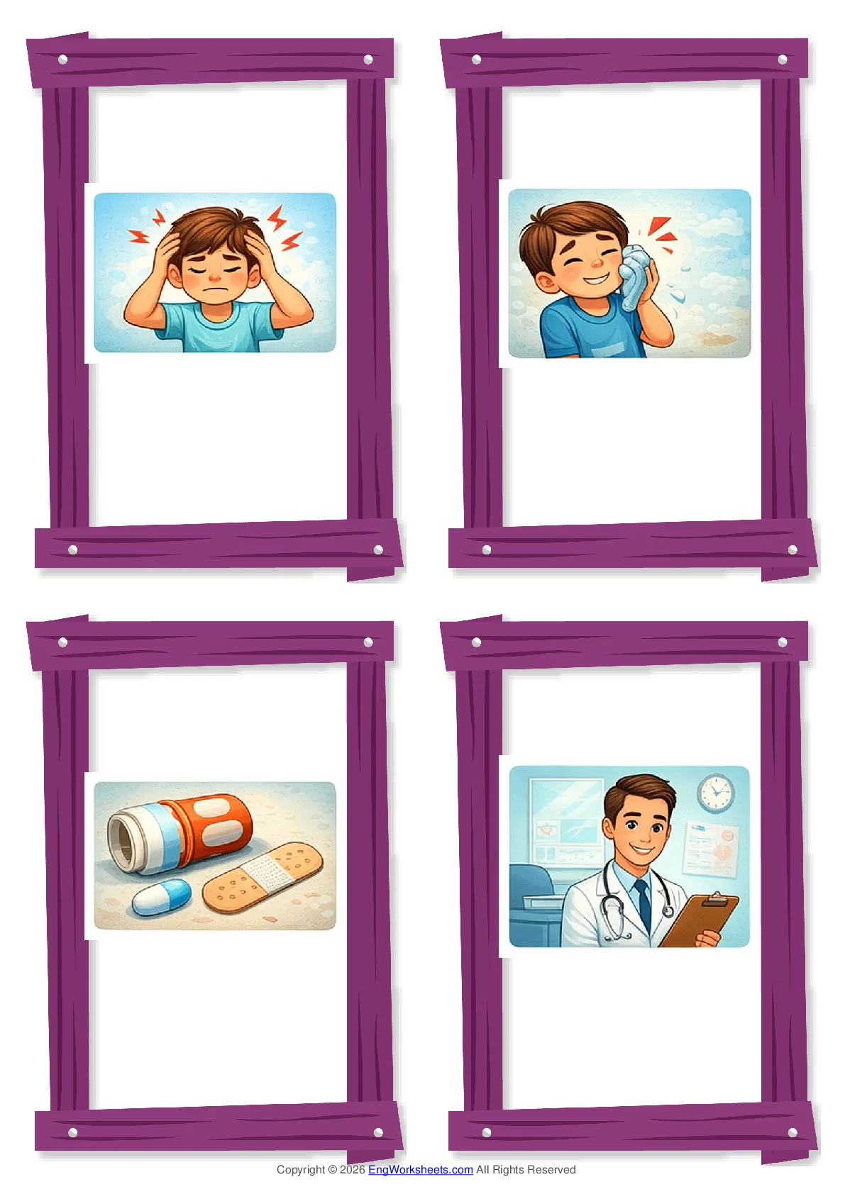 Wordless Doctor vocabulary worksheet with four images per page Worksheet Preview