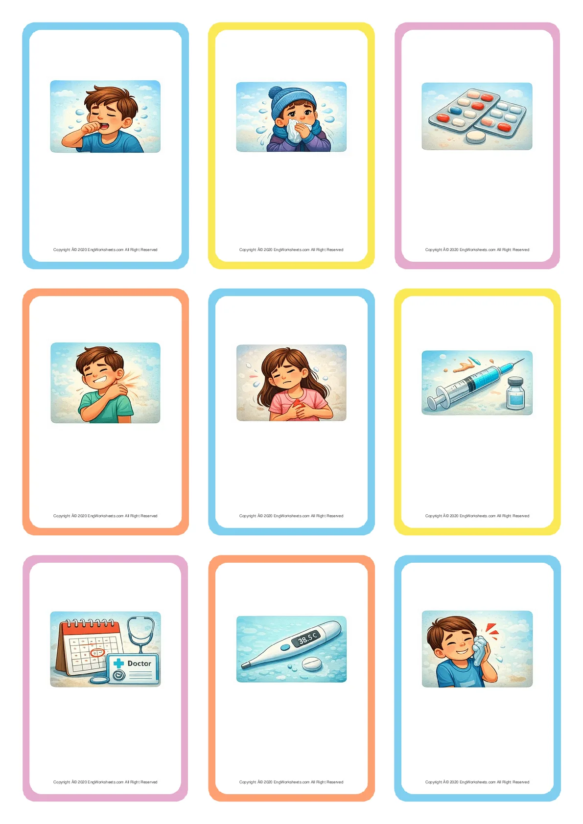 Wordless Doctor vocabulary worksheet with nine images per page