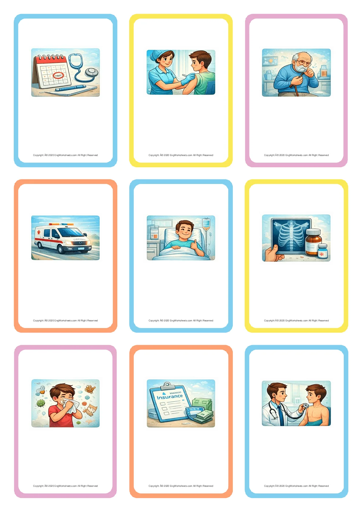 Wordless Doctor vocabulary worksheet with nine images per page