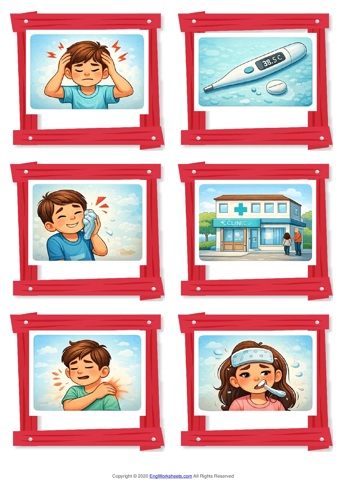 Wordless Doctor vocabulary worksheet with six images per page