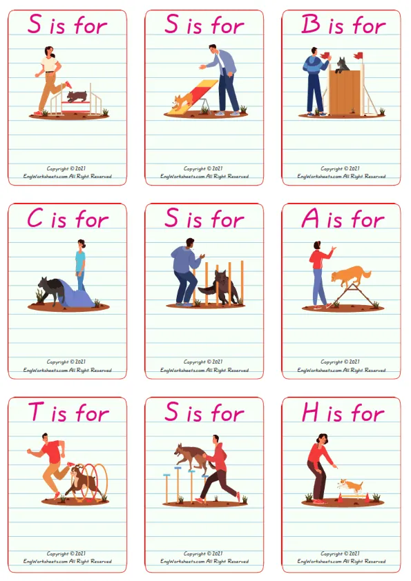 Wordless Dog Agility vocabulary worksheet with nine images per page