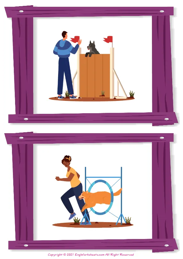 Wordless Dog Agility vocabulary worksheet with two images per page Worksheet Preview