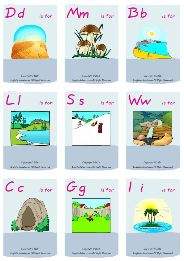 Wordless Environment vocabulary worksheet with nine images per page