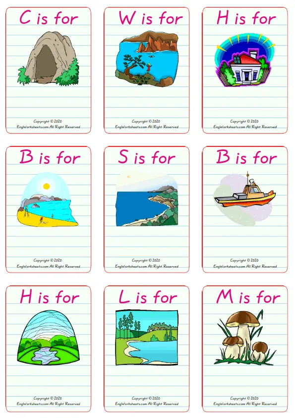 Wordless Environment vocabulary worksheet with nine images per page