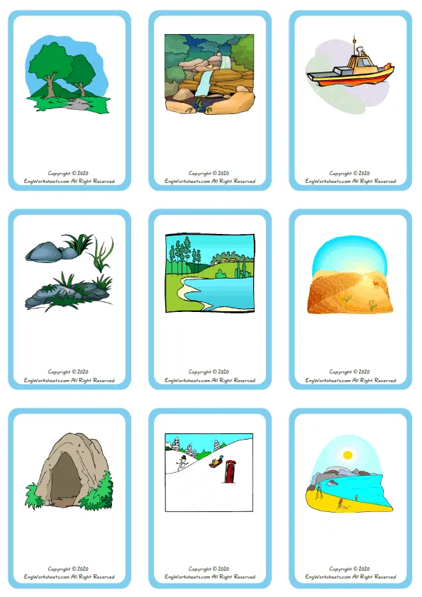 Wordless Environment vocabulary worksheet with nine images per page