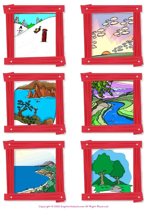 Wordless Environment vocabulary worksheet with six images per page