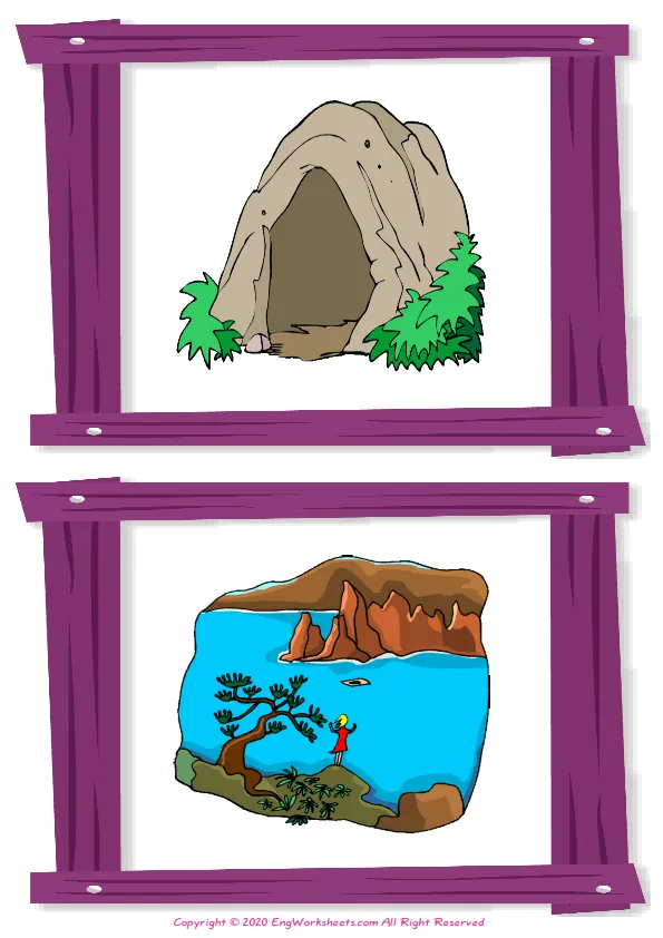 Wordless Environment vocabulary worksheet with two images per page