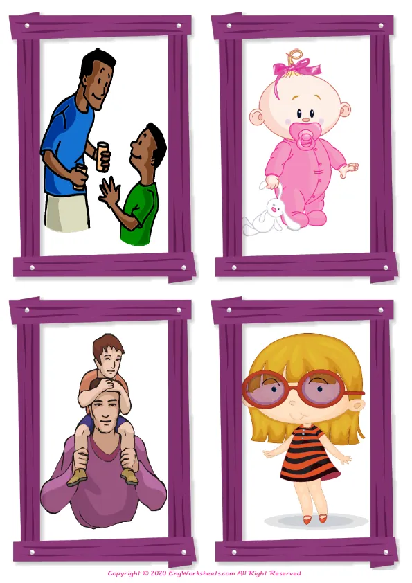 Wordless Family Member vocabulary worksheet with four images per page Worksheet Preview