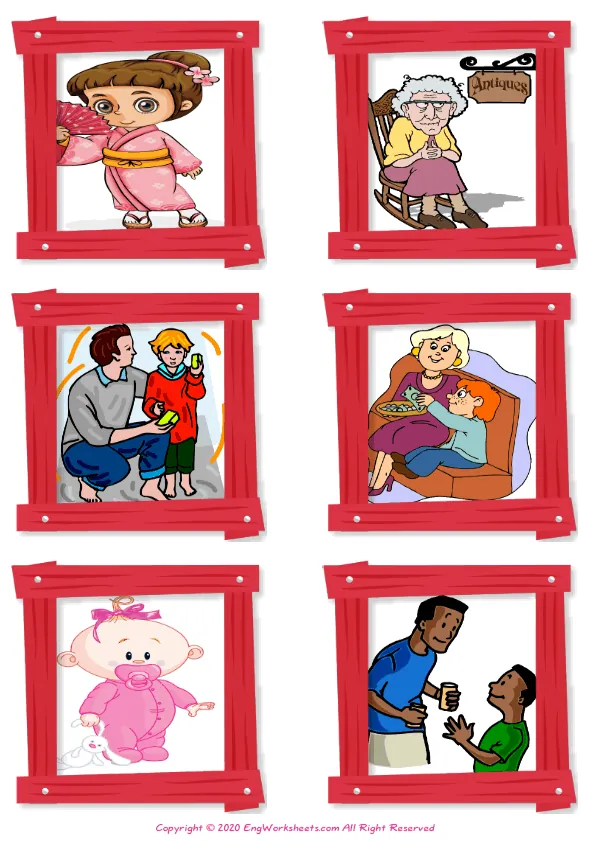 Wordless Family Member vocabulary worksheet with six images per page Worksheet Preview